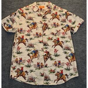 Negative Space Cowboy Western Print Shirt Men's Medium Short Sleeve Button Up